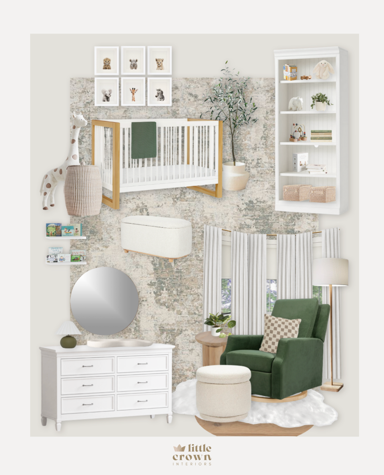 Sage & Neutral Safari Virtual Nursery Design - Little Crown Interiors