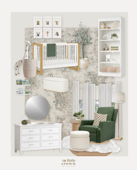 Sage & Neutral Safari Virtual Nursery Design - Little Crown Interiors