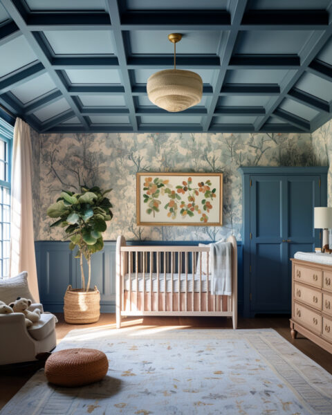 AI Inspiration to Reality: Moody Blue Floral Nursery - Little Crown ...