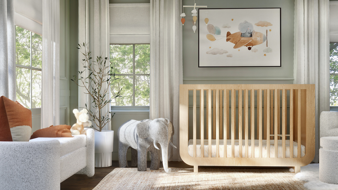 Earthy Gender Neutral Nursery with Wood Paneling 