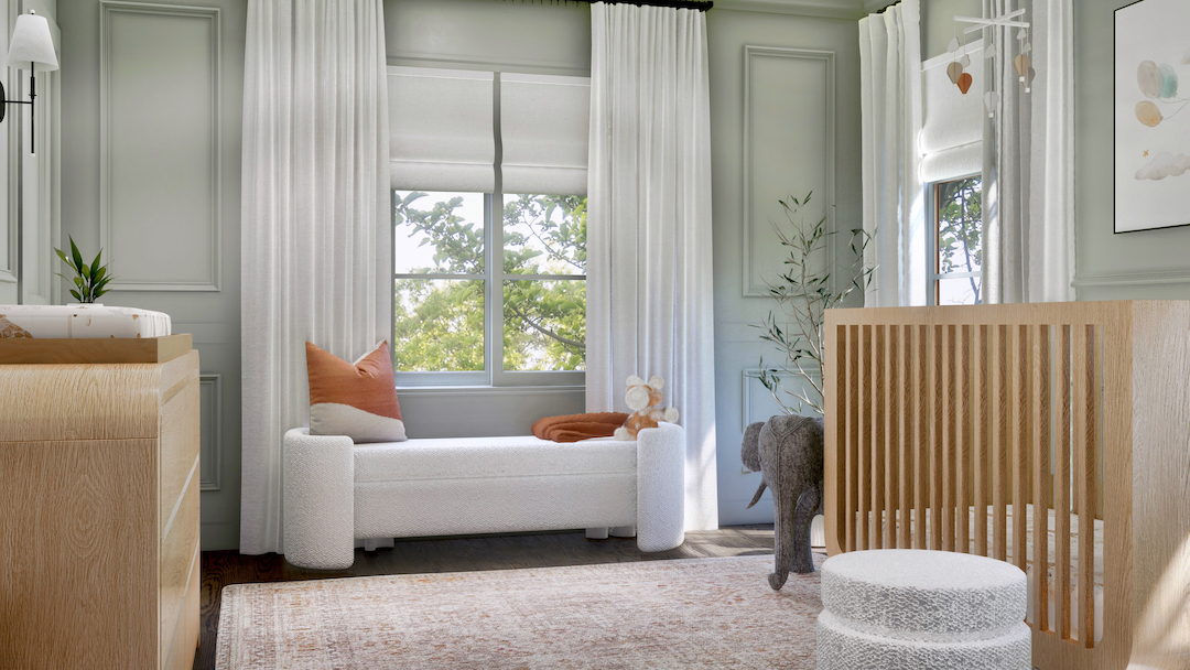 Earthy Gender Neutral Nursery Design with Wood Paneling