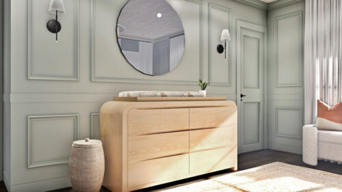 Earthy Gender Neutral Nursery with Wood Paneling