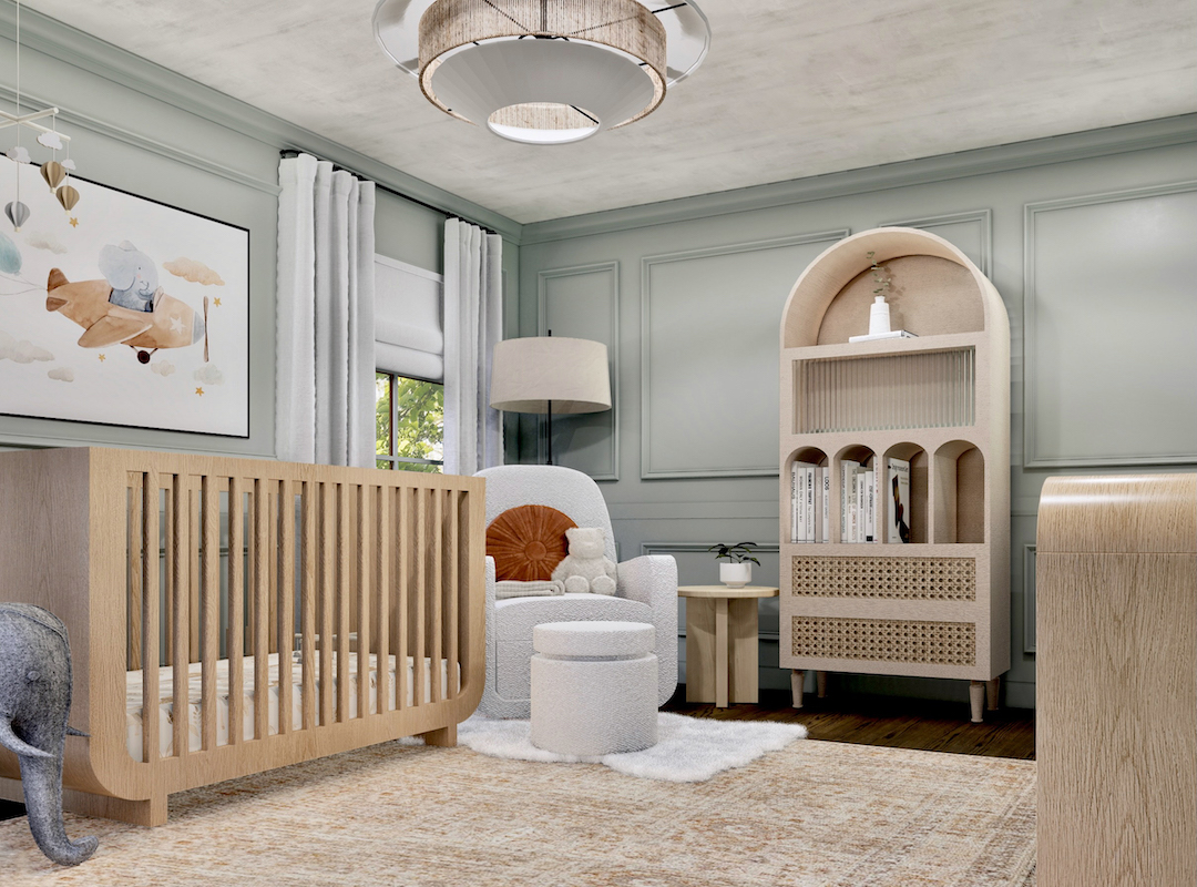 Earthy Gender Neutral Nursery with Wood Paneling