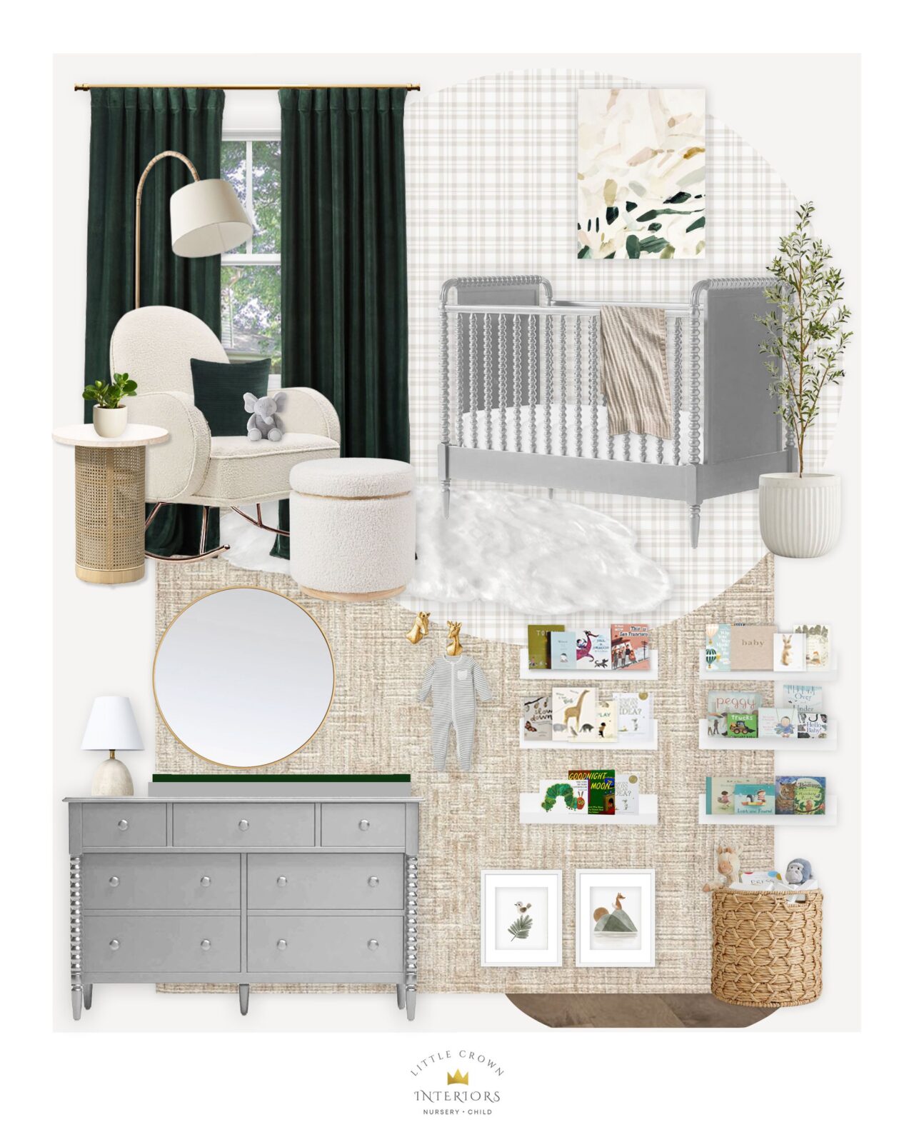 A Neutral and Emerald Green Nursery E-Design - Little Crown Interiors