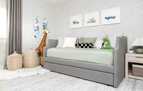 Blue Boy's Bedroom with Blue Pattern Wallpaper