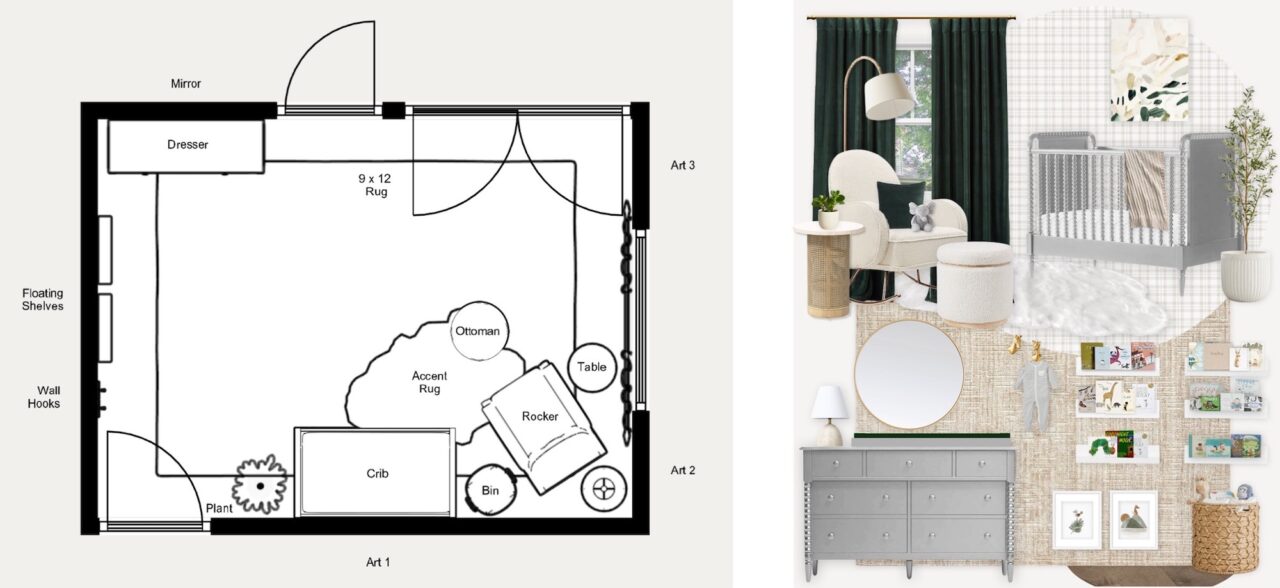 A Neutral and Emerald Green Nursery Virtual Design - Little Crown Interiors