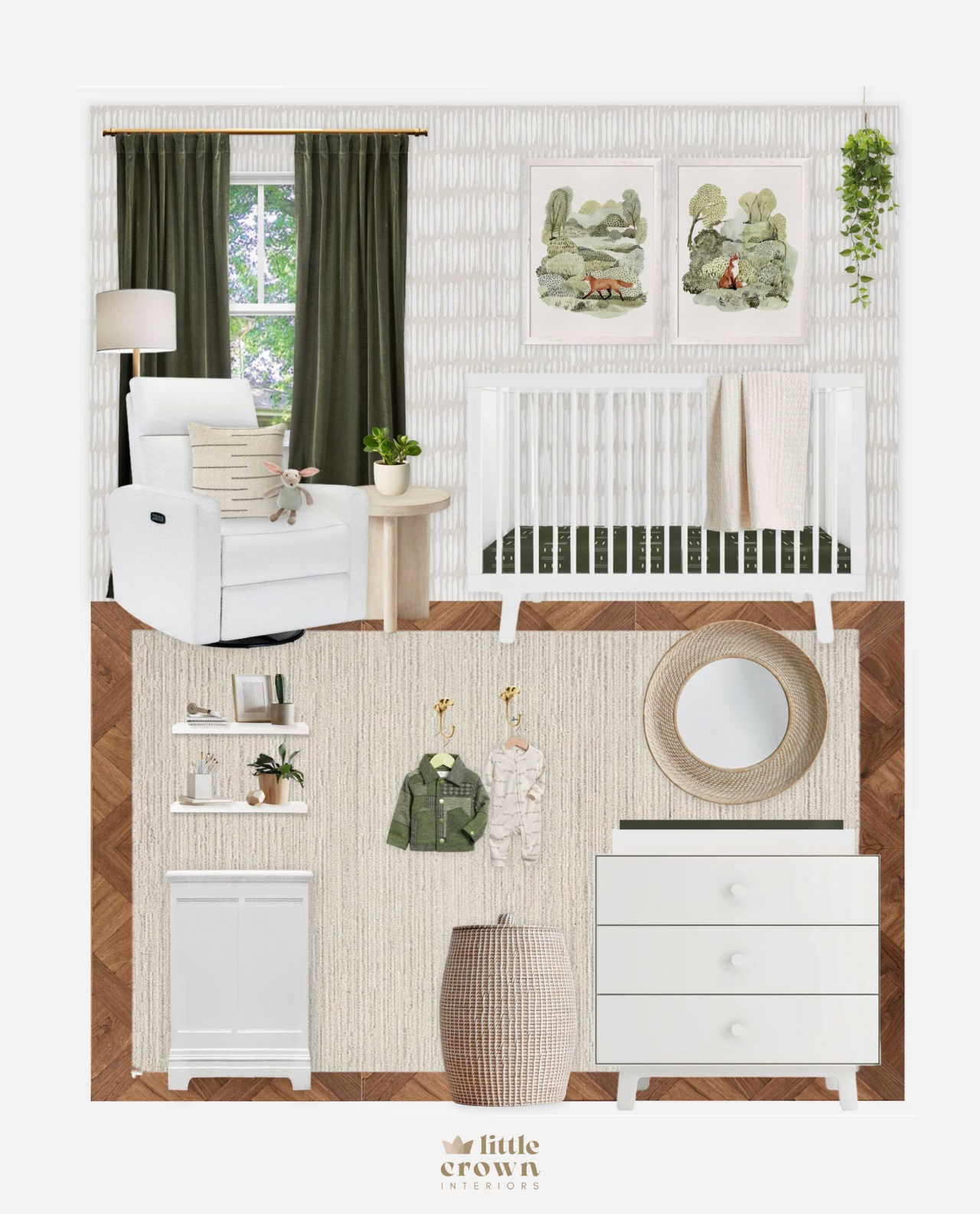 A Woodland Neutral and Green Nursery Virtual Design - Little Crown ...