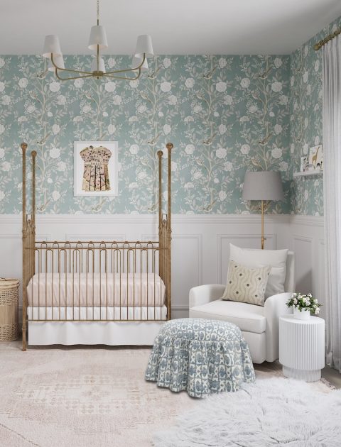 Soft Blue Floral Nursery with Parisian Charm - Little Crown Interiors