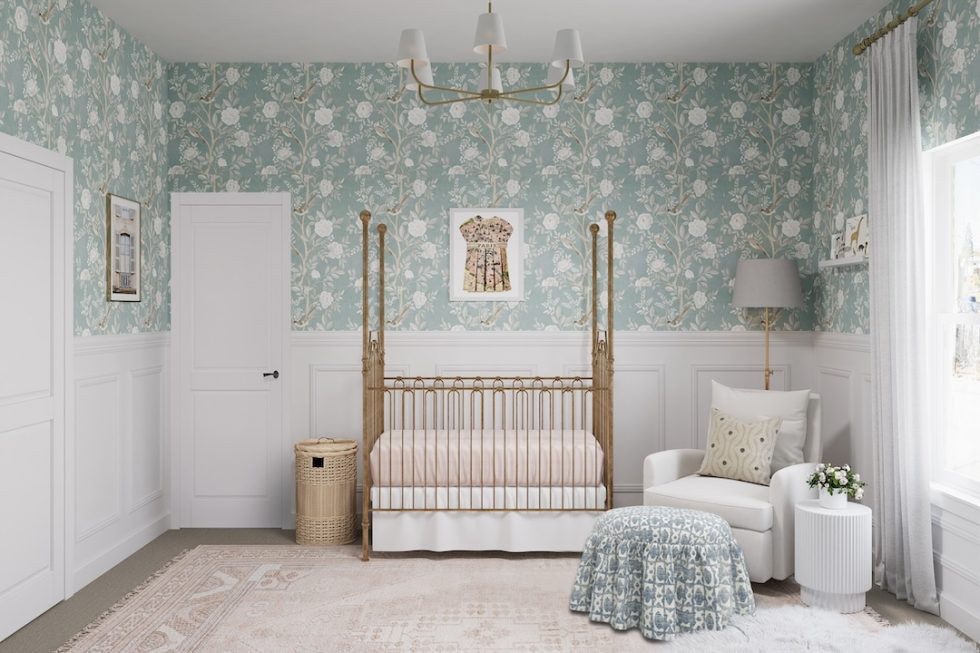Soft Blue Floral Nursery with Parisian Charm - Little Crown Interiors