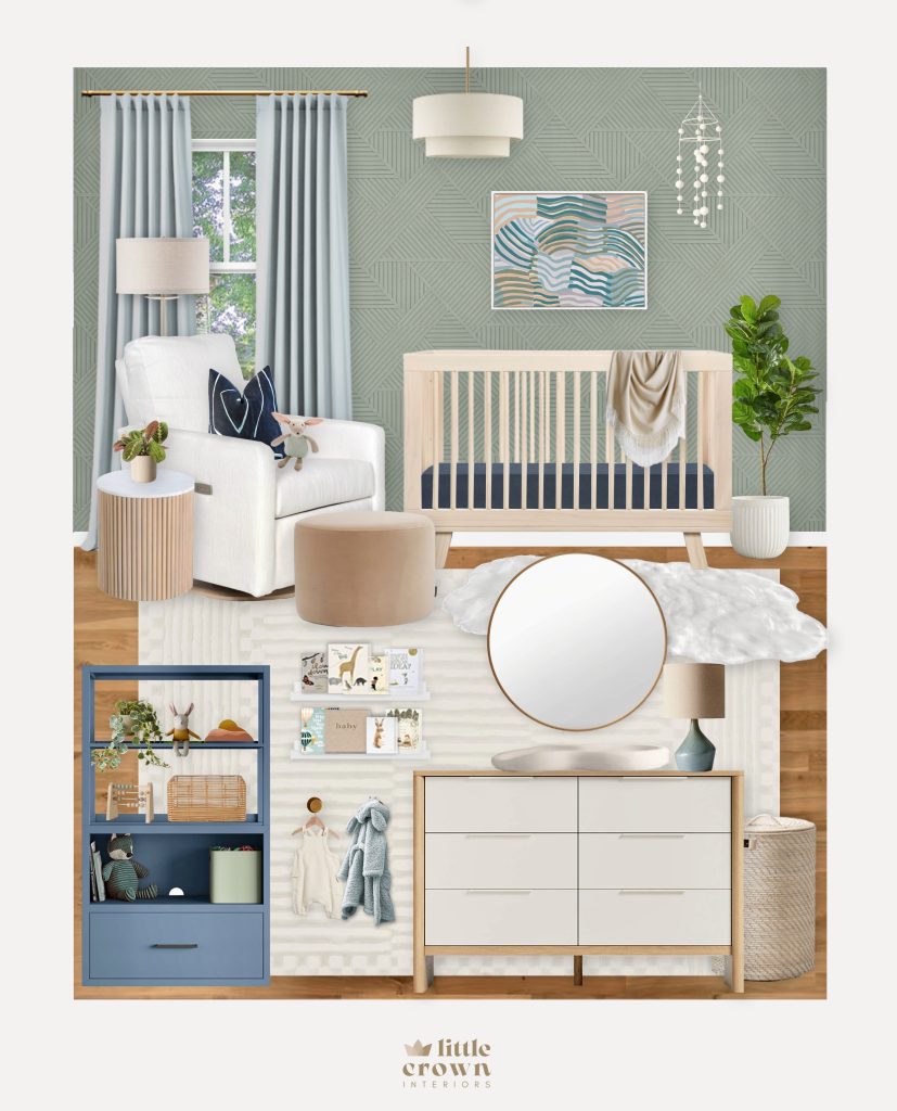 Modern Abstract Blue and Green Nursery Design - Little Crown Interiors