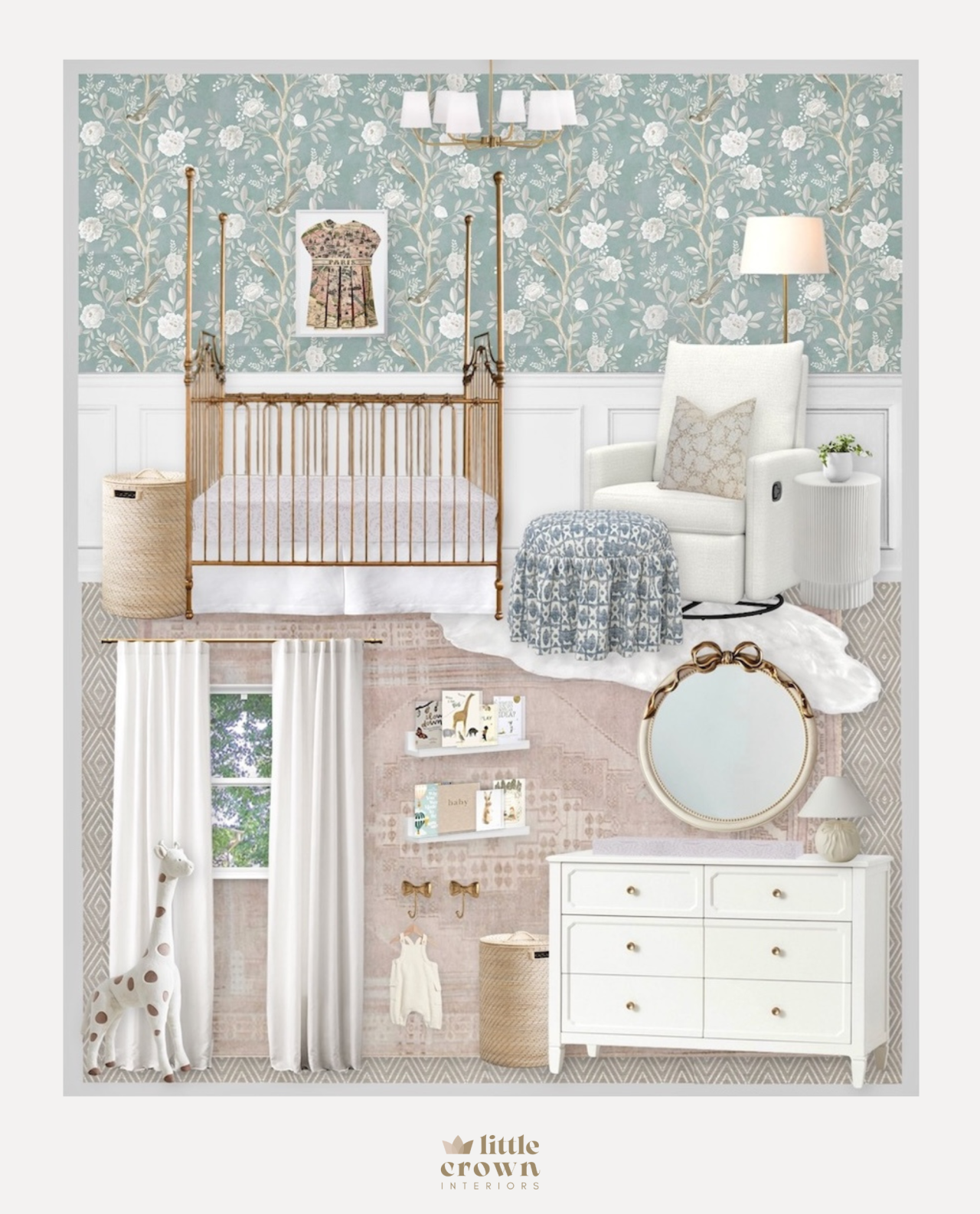 Parisian Inspired Blue Floral Nursery Design - Little Crown Interiors