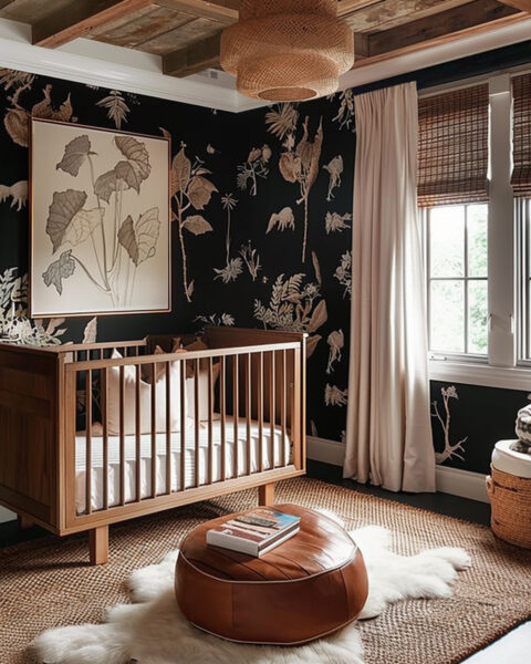 AI Inspiration to Reality: Black & Wood Tone Nursery - Little Crown ...