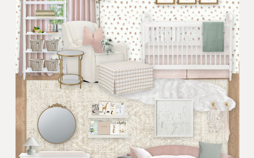 A Sweet Virtual Nursery Design with Blush Strawberry Wallpaper