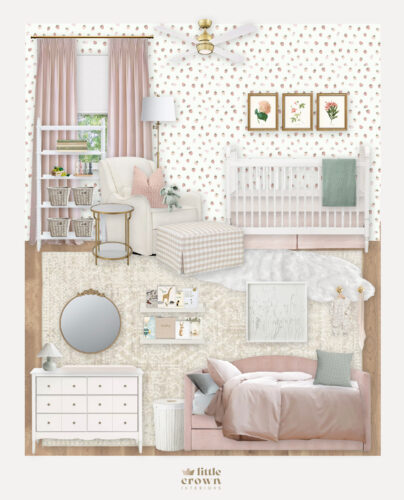 Feminine Floral Virtual Nursery with Blush Strawberry Wallpaper