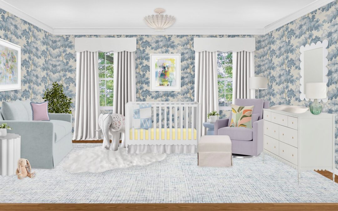 Maximalist Nursery with Wallpaper and Abstract Art