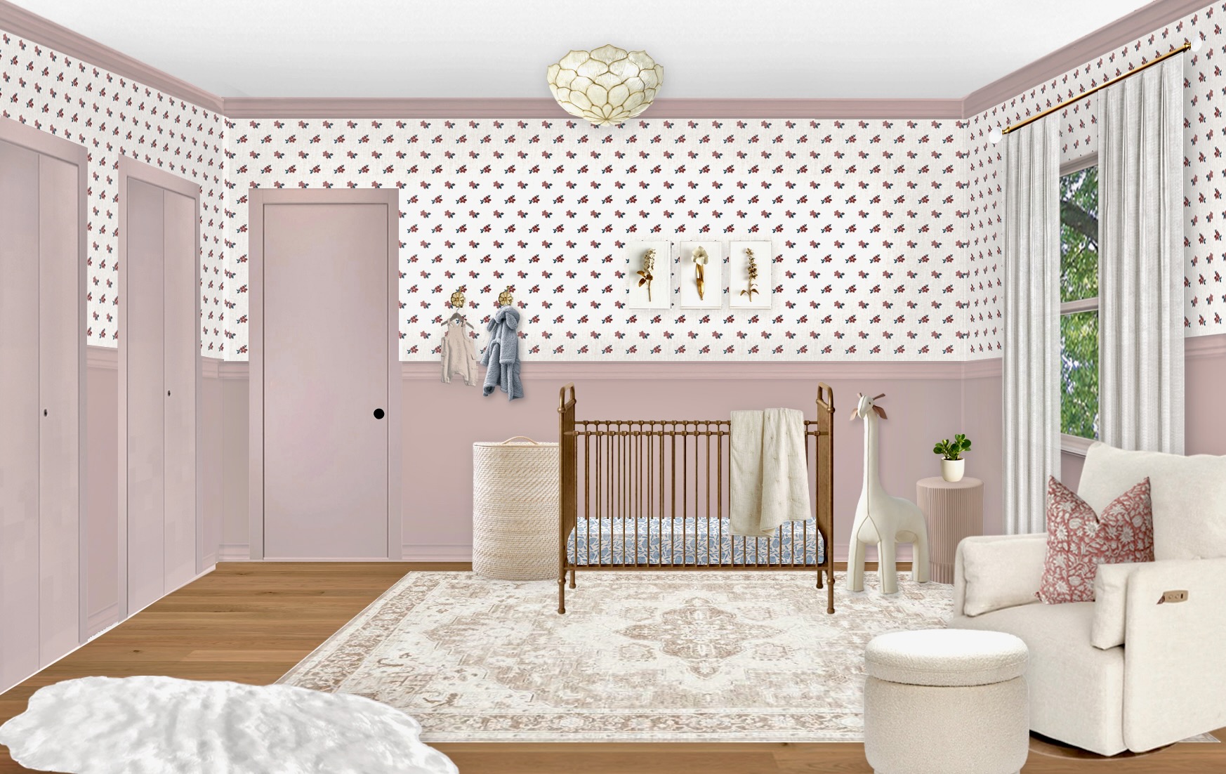 Floral Virtual Nursery Design with Soft Pink Paneling