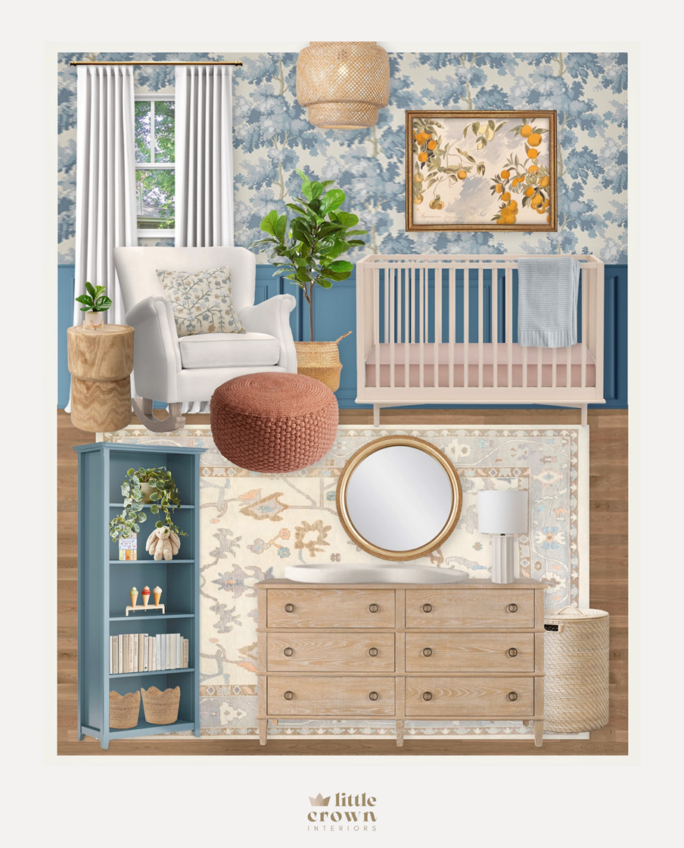 AI Inspiration to Reality: Moody Blue Floral Nursery - Little Crown ...