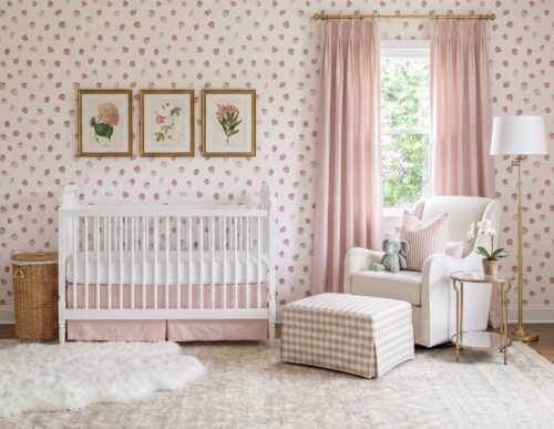 Girl's Nursery Design With Strawberry Wallpaper