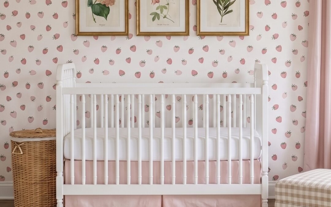 A Sweet Virtual Nursery Design with Blush Strawberry Wallpaper