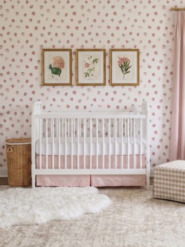 Girl's Nursery Design With Strawberry Wallpaper