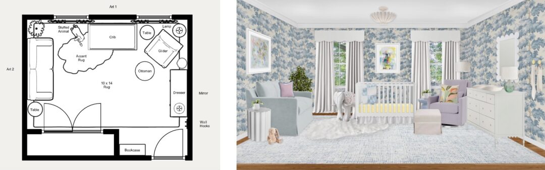 Maximalist Nursery Design with Blue Wallpaper