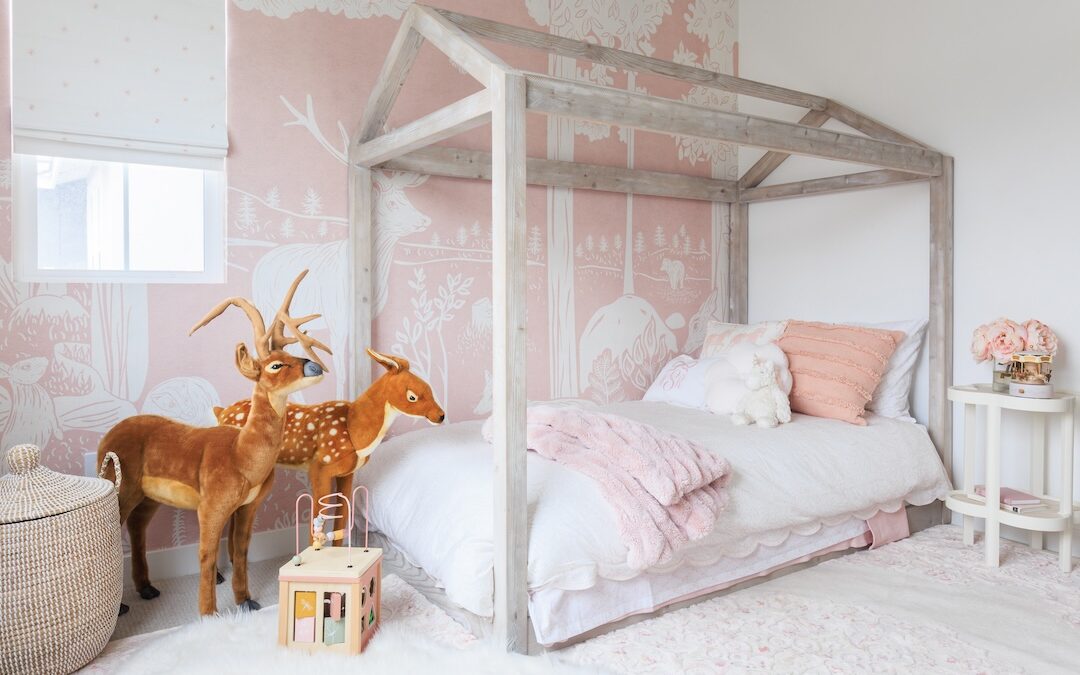 Sweet, Soft Pink Girl’s Bedroom with Woodland Details