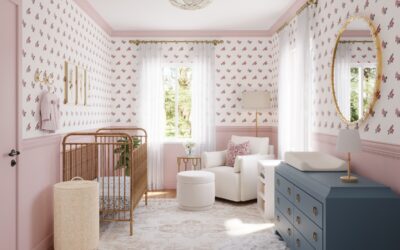 Soft Floral Nursery Design with Mauve Paneling