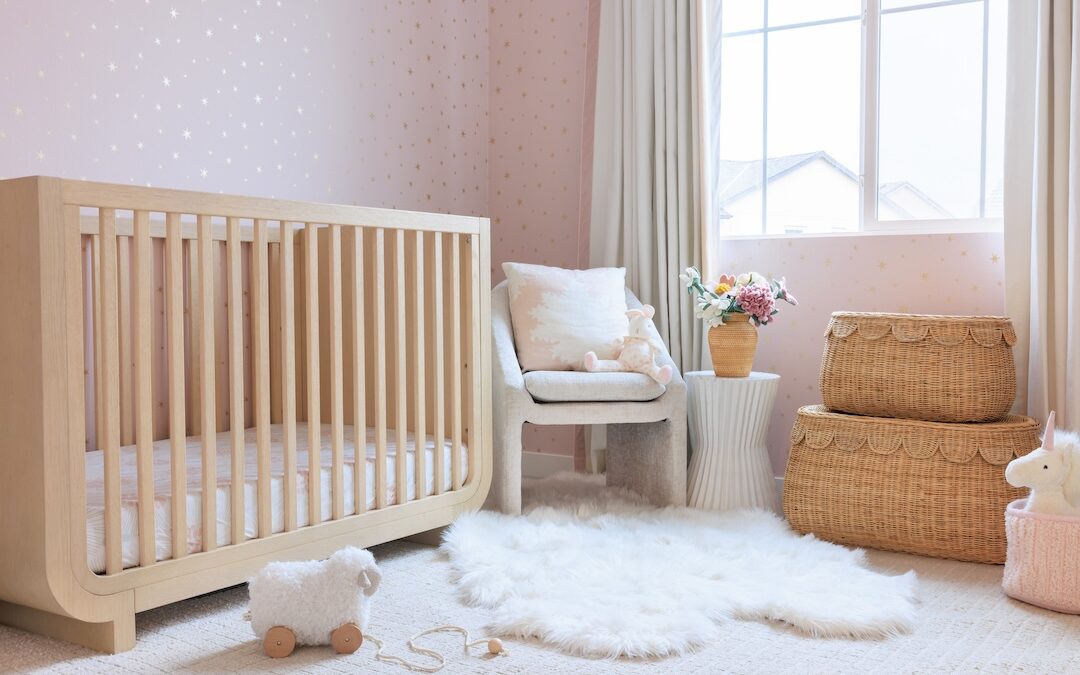 Sweet Blush and Gold Star Wallpaper Nursery Design