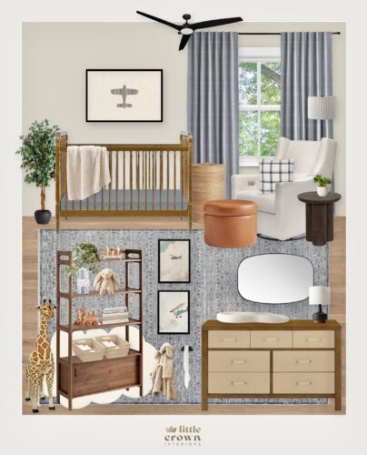 Slate Blue Virtual Nursery Design with Airplane Details