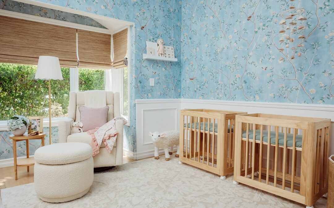 A Gorgeous Chinoiserie Blue Floral Nursery Design for Twins