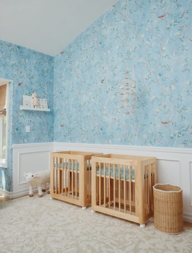 Chinoiserie Blue Floral Nursery Design for Twins