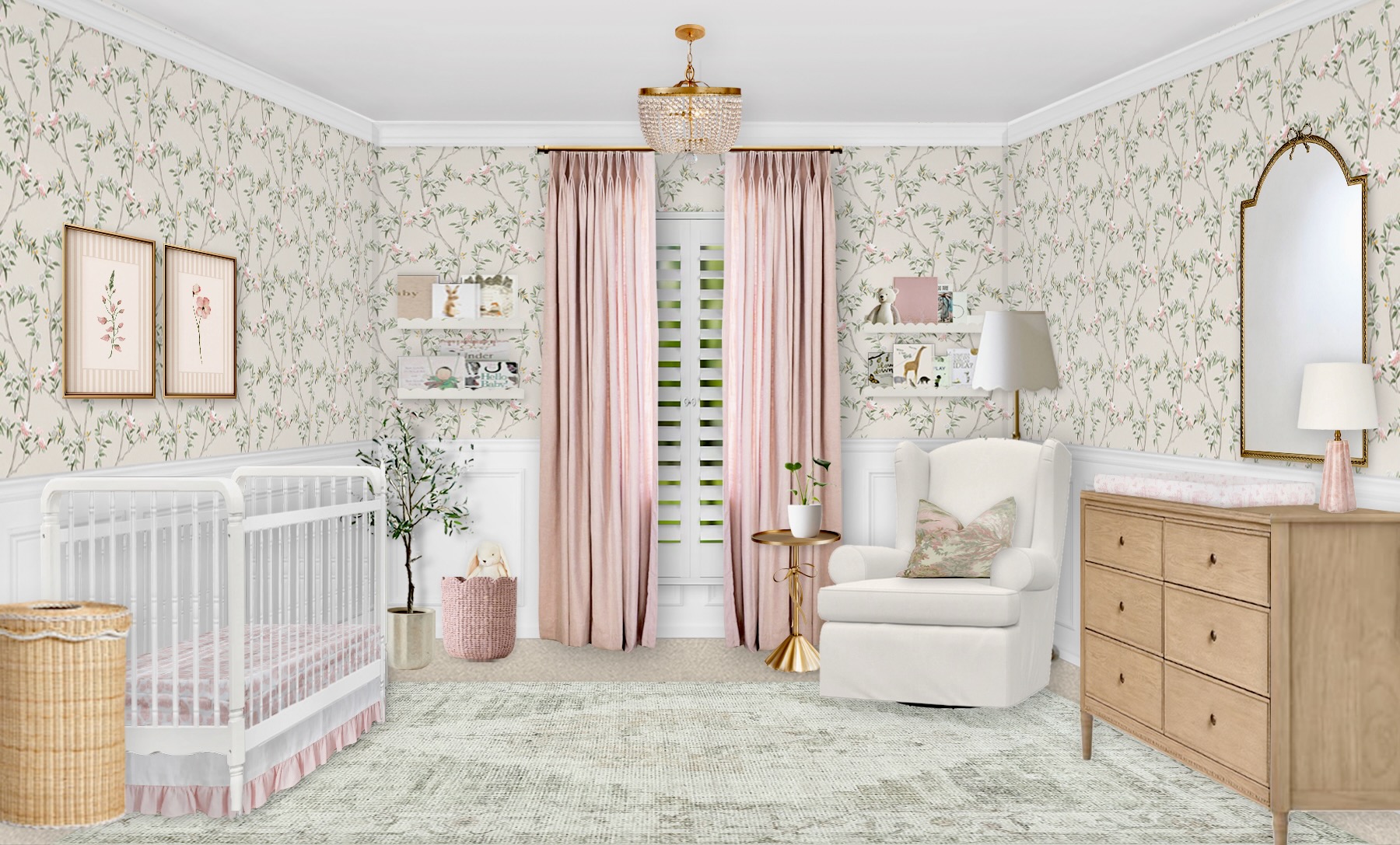 Elegant Floral Virtual Nursery with a Traditional Touch