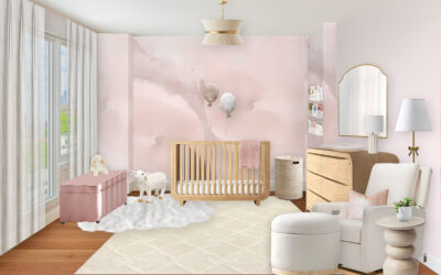 Soft Blush Nursery Design with Abstract Wallpaper