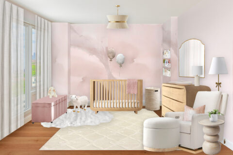 Soft Blush Nursery Design with Abstract Wallpaper - Little Crown Interiors