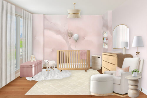 Feminine Nursery Design with Subtle Soft Pink Wallpaper