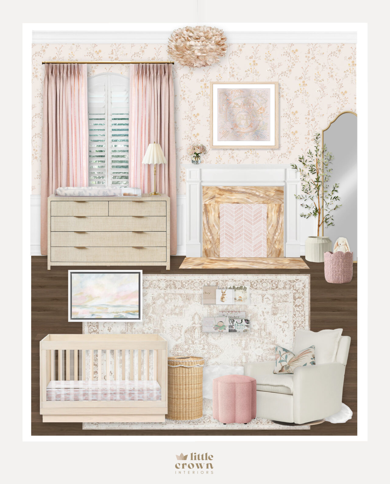 A Feminine Blush and Floral Virtual Nursery Design - Little Crown Interiors
