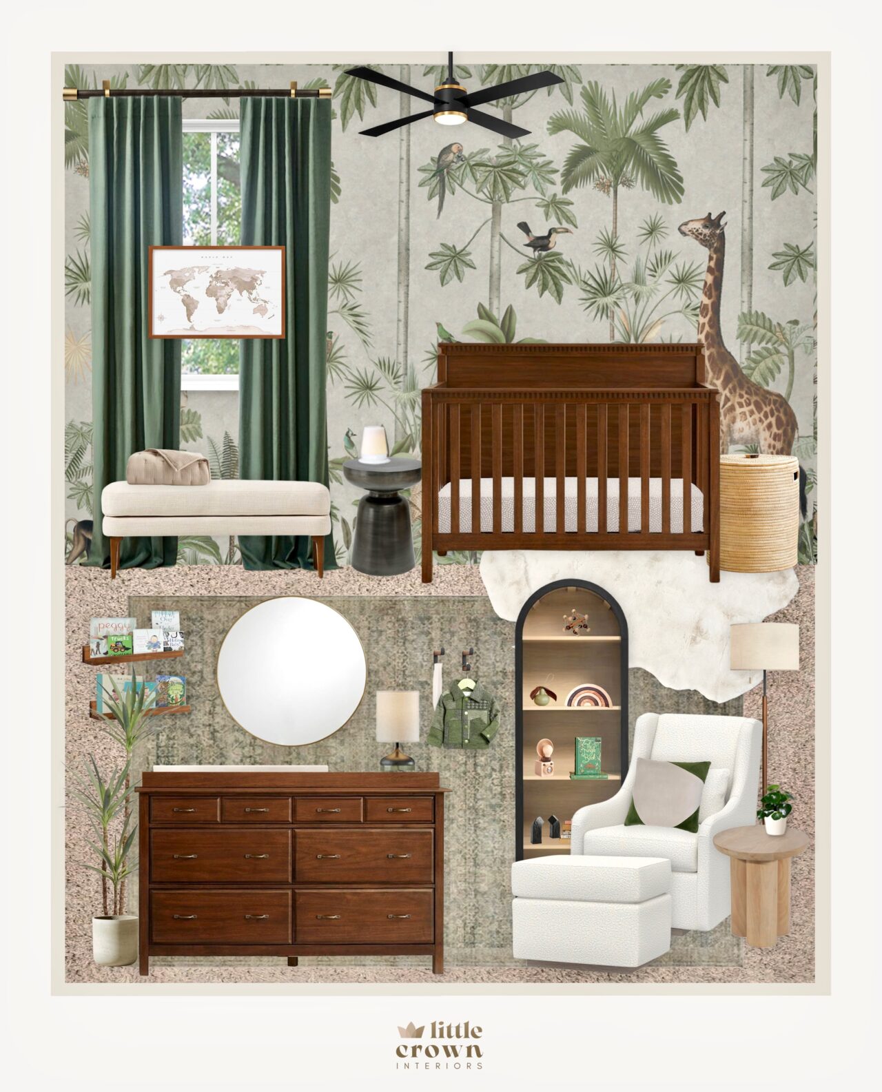 A Green Safari Nursery Design With Giraffe Wallpaper - Little Crown ...