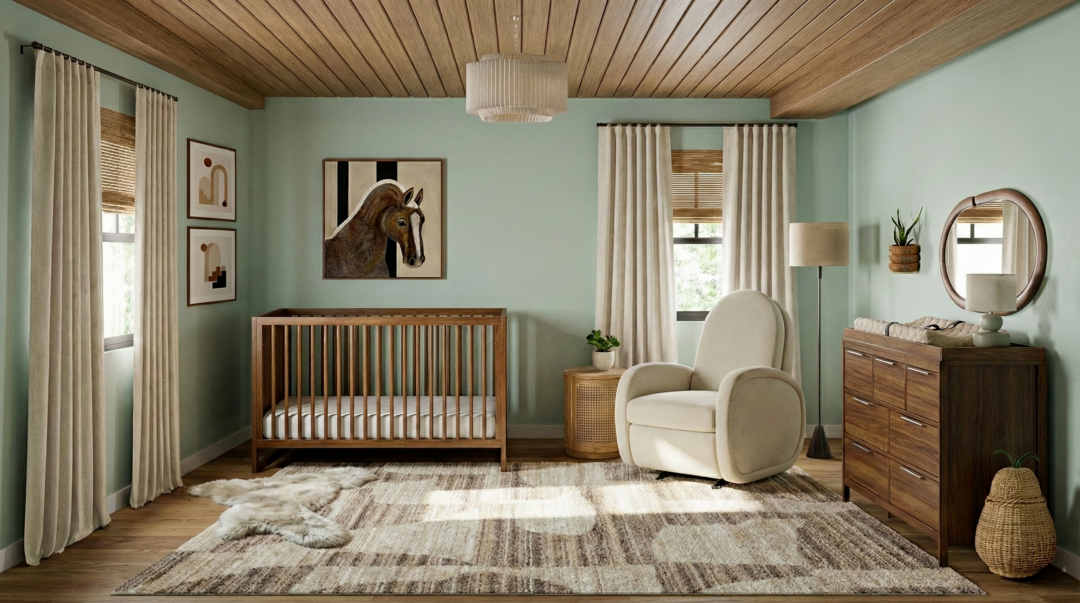 A Mid Century Modern Green Nursery for Nurture& - Little Crown Interiors