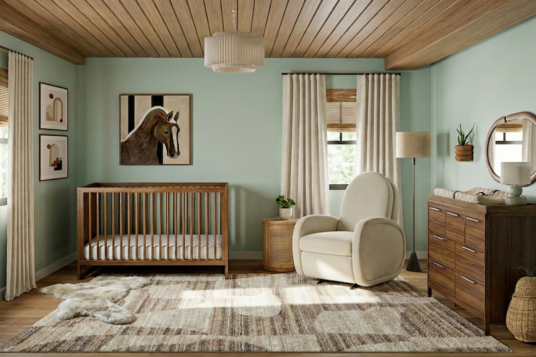 Sage Green Mid Century Modern Nursery Design
