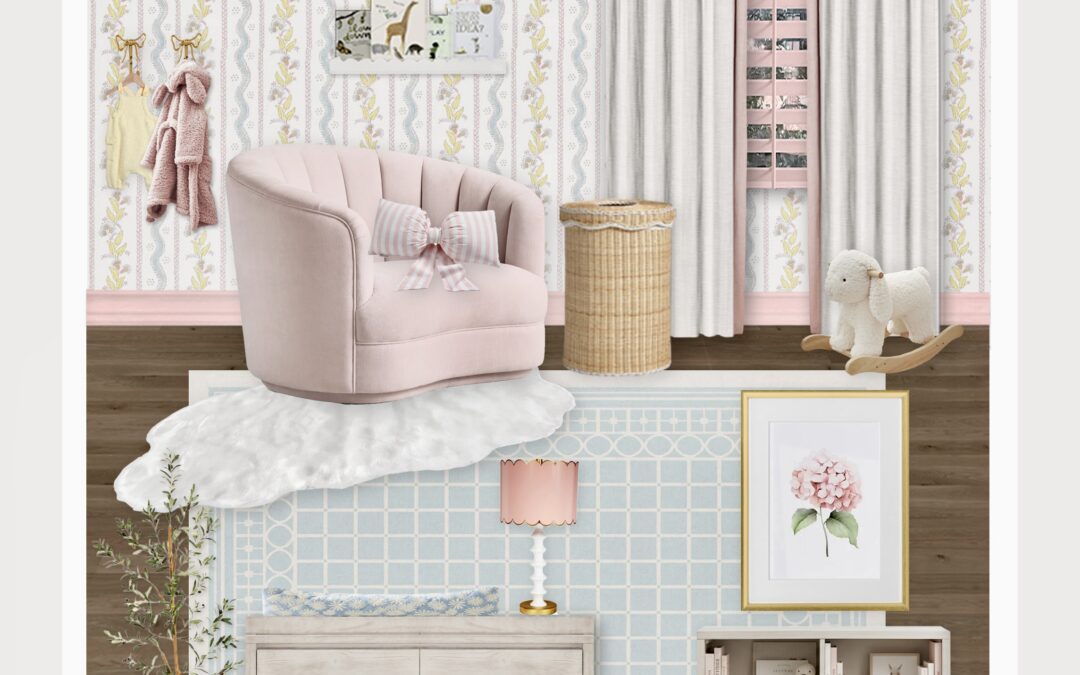 Blush, Blue & Yellow Nursery with Classic Floral Wallpaper