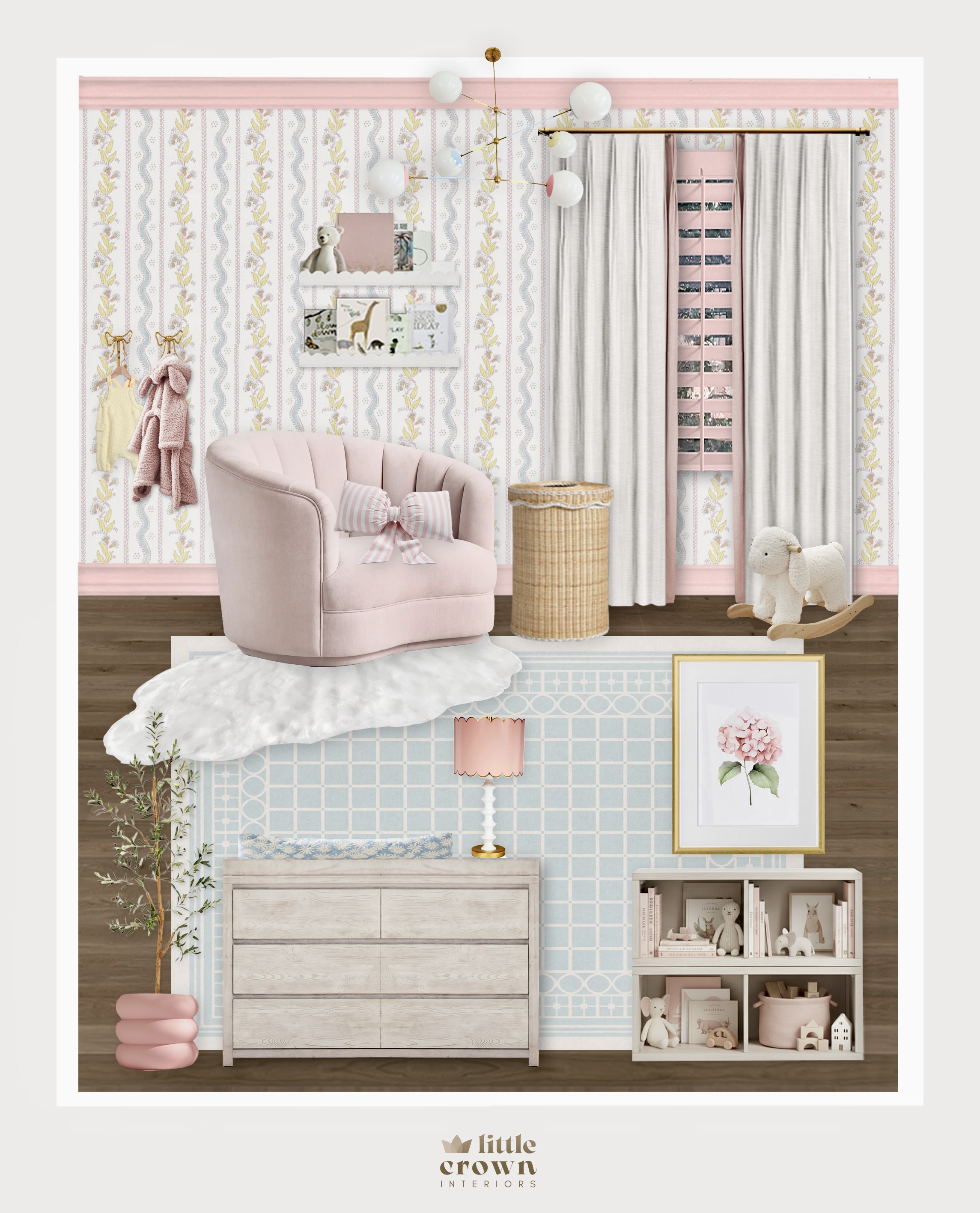 Blue & Blush Toddler Bedroom with Classic Floral Wallpaper 