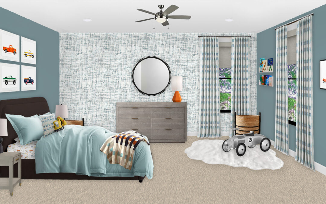 Colorful Car Themed Kid’s Bedroom With Slate Blue