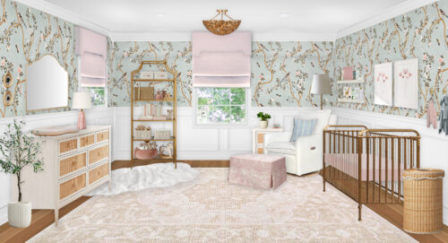 Sweet and Feminine Pastel Nursery Design with Chinoiserie Wallpaper