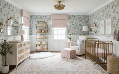 Floral Nursery With Chinoiserie Wallpaper and Wall Paneling