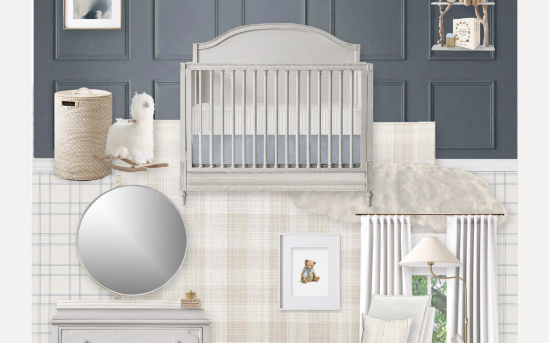 Classic Blue and Neutral Nursery Design with Wall Paneling
