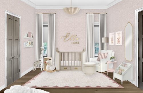 Mauve Pink Nursery With Floral Wallpaper