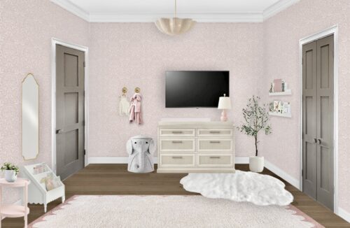 Mauve Pink Nursery With Floral Wallpaper