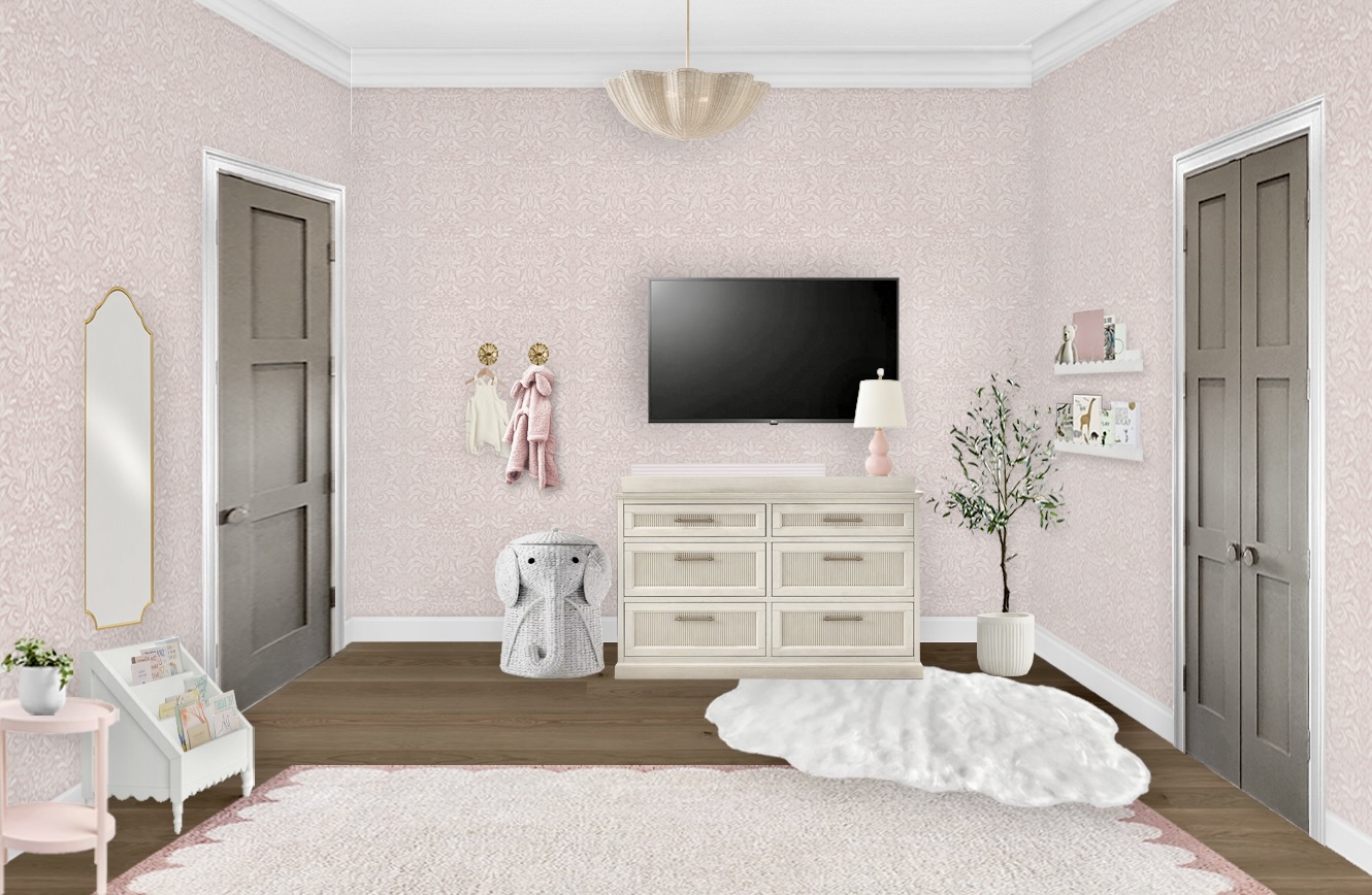 Sweet and Feminine Blush Nursery Design with Botanical Wallpaper