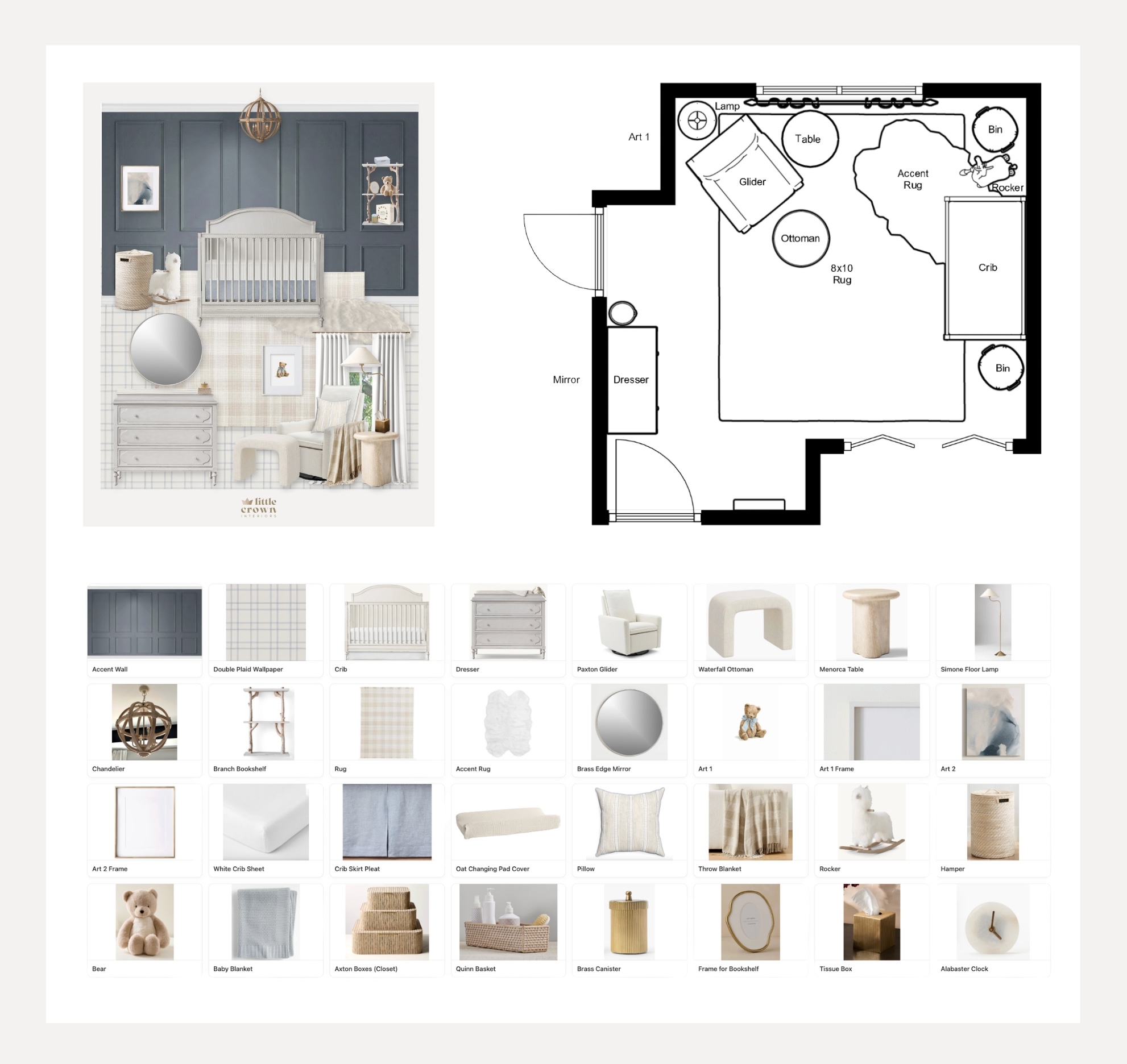 Slate Blue and Neutral Nursery Design with Paneling